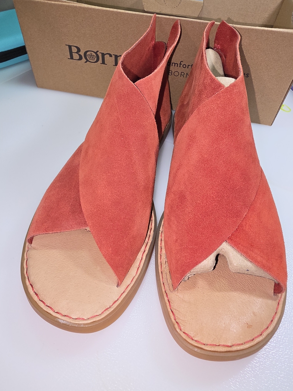 Born Suede Cross-Strap Sandals in Rust Red - Women - Picture 6 of 8